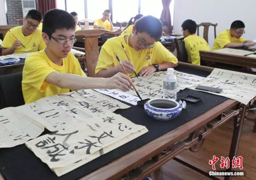 資料圖：華裔青少年學(xué)寫漢字。周毅 攝